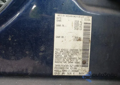 2019 Nissan Altima 2.5 Sr from USA, damaged, VIN 1N4BL4CW5KN325083